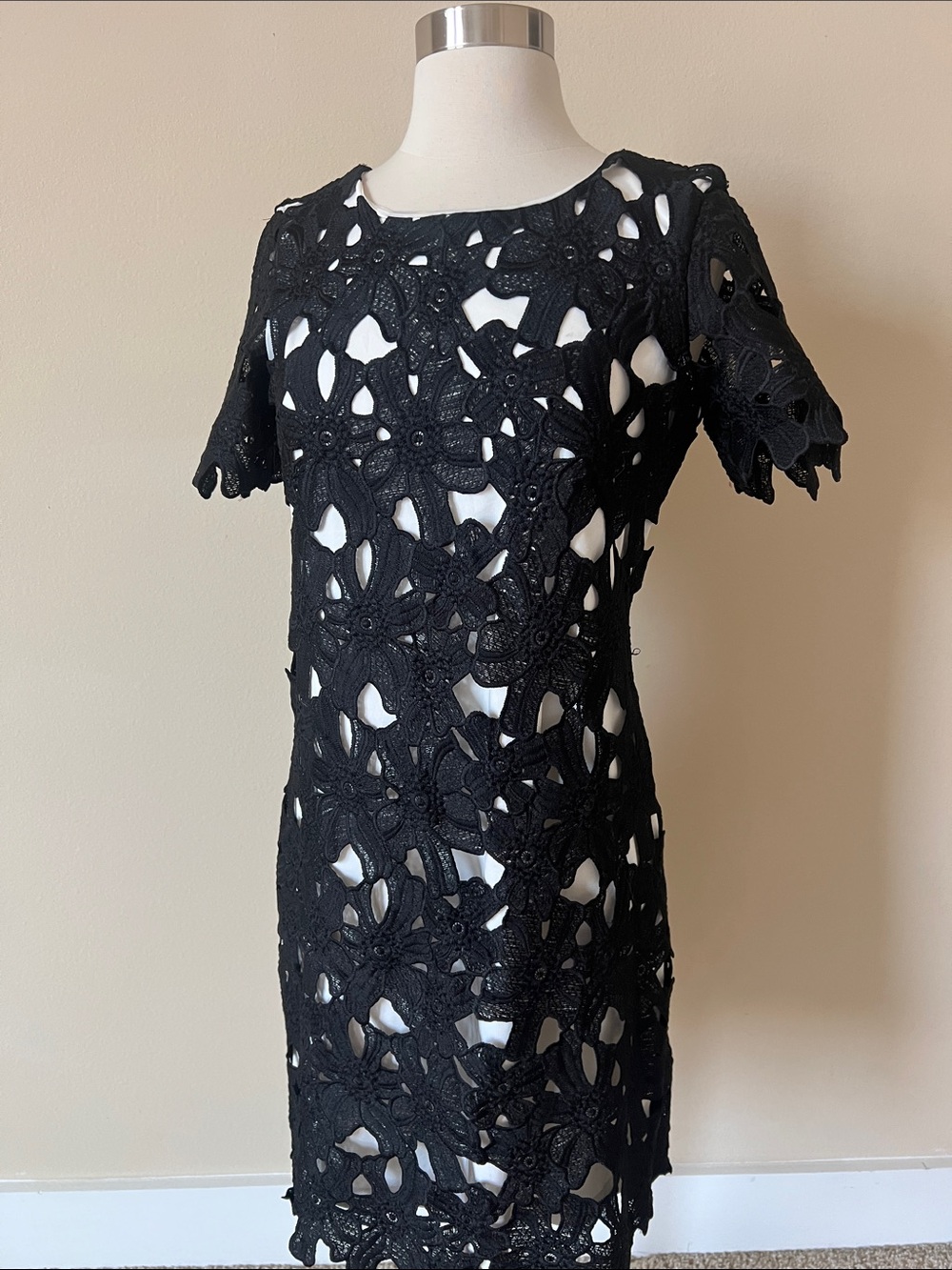 Calvin Klein Black Crochet Floral Mini Dress